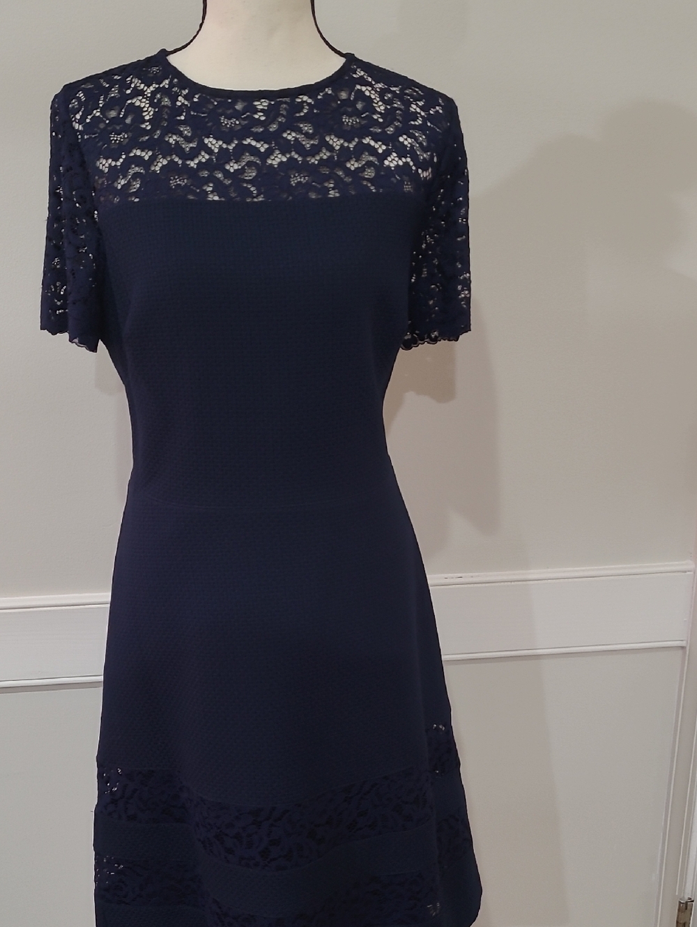Ralph Lauren Navy Lace-Yoke A-Line Dress - Size 10